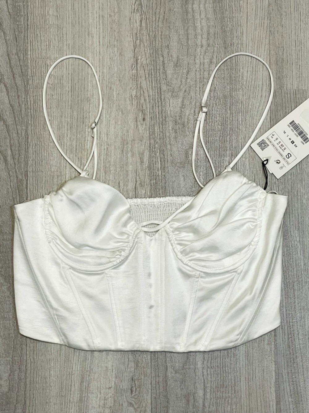NWT Zara White Satin Corset Bustier Crop Top with Adjustable Straps Size S